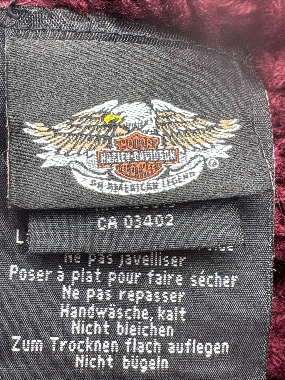 Harley Davidson Burgundy Slouchy Chunky Knit Beanie Hat Embroidered Logo - Picture 4 of 5